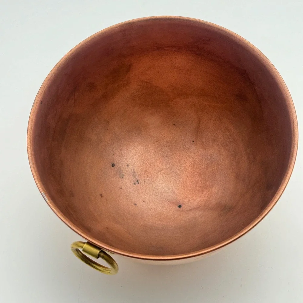 Copper Mixing Bowls Set of 2 Brass Ring Handles Round Bottom Kitchenware vintage